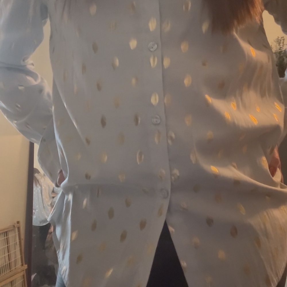 Mazik blue and gold polka dot button down